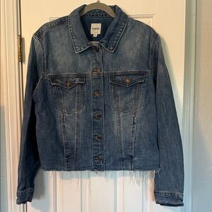 Kensie Cropped Distress Denim Jean Jacket